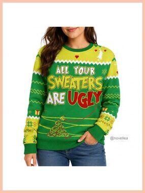 Funny Ugly Christmas Sweater Pullover Crew Neck Long Sleeve Knit Holiday